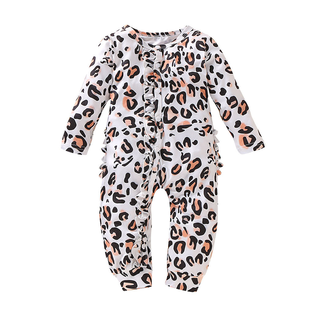 Infant Baby Boys&Girls Long Sleeve Leopard Print Ruffles Romper Jumpsuit Clothes organic cotton baby clothes winter baby romper: Default Title