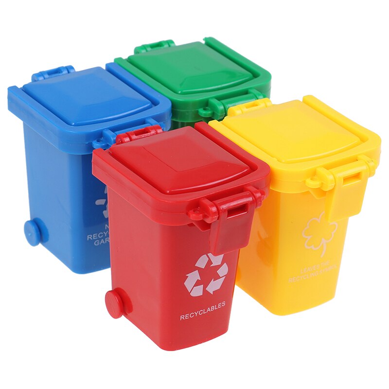 4pcs/set Mini Trash Can Toy Garbage Truck Cans Curbside Vehicle Bin Toys Kid Simulation Furniture Toy