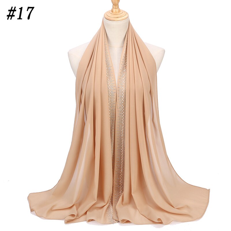 Bubbles Chiffon Scarf With Diamond Women Muslim Solid Color hijab Scarf Female Scarf Shawl Bead Wrap Muslim Hijabs: Color 17