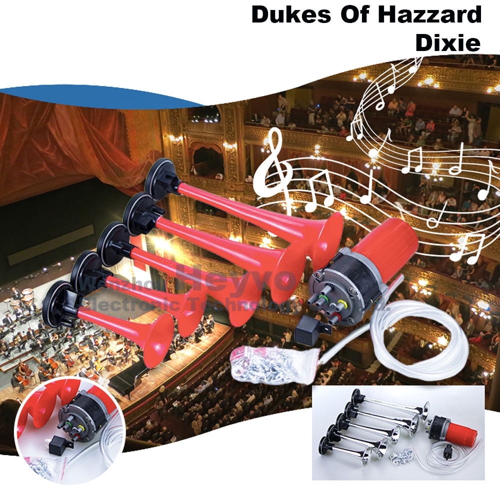 5 tube Dixie Air Horn Loud Red Trumpets Musical Sound Dukes Of Hazzard Dixie Horn Music electric air horn Modified horns