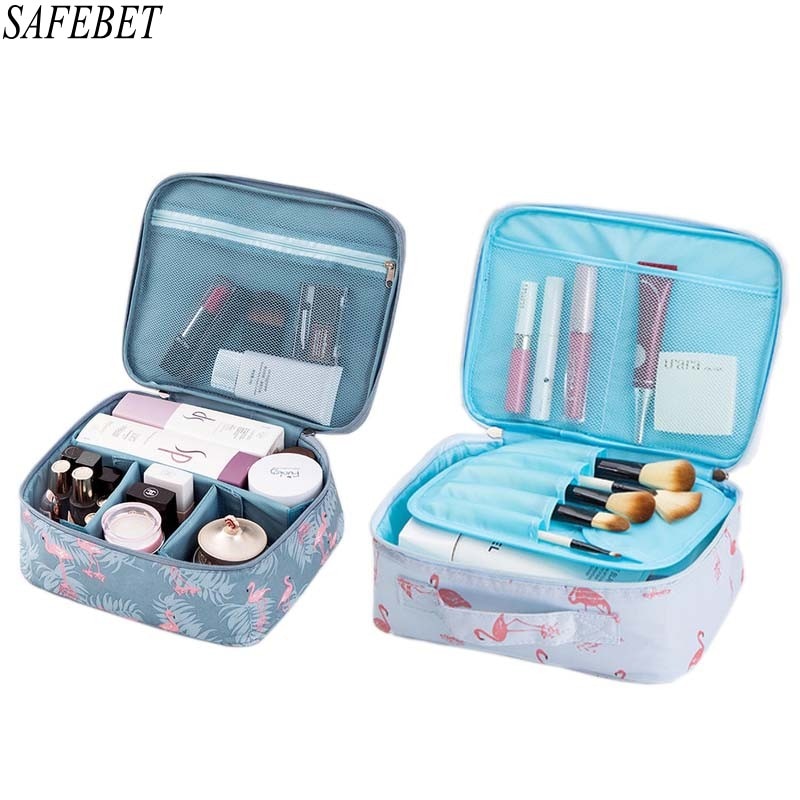 SAFEBET Brand Flamingo Women Cosmetic Bag Organizer Toiletry Kits Necessity Travel Big capacity Waterproof Portable Makeup Bag