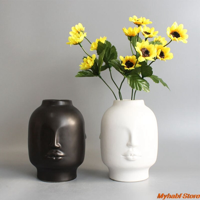 Ceramic Vase Lips/Human Face Shape Vase Flower Pot Sculpture Crafts Home Garden Ornament Floral Flower Arrangement Home Decor