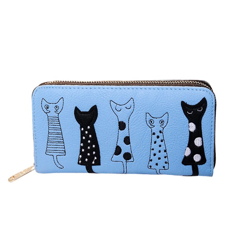 Luxury Wallet Women Cat Cartoon Wallet Female Card Holder Casual Zip Ladies Clutch PU Leather Coin Purse: blue