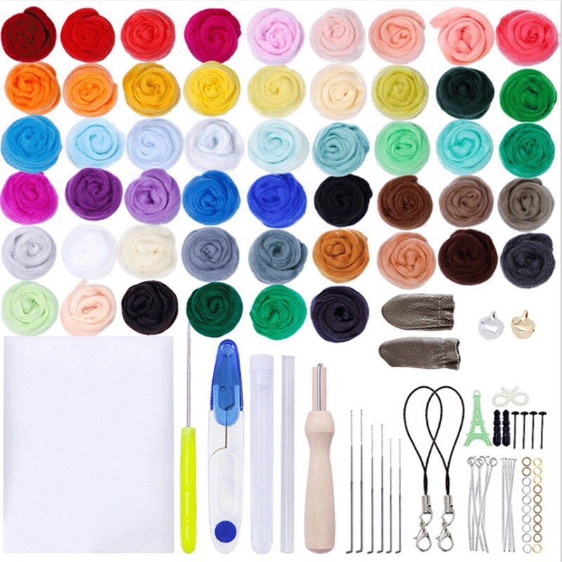 Needle Felting Kit Set Wool Felting Tools 16/25/50 Color Non-finished Felt Needle Craft Accessories Pack Felting Fabric Material: color 15