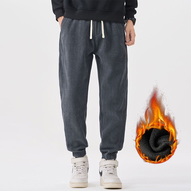 Winter Men's Fleece Casual Pants Thickened Warm Velvet Versatile Streetwear Sweatpants Elastic Waist Trousers: XL / Dark Grey