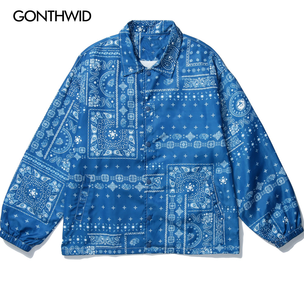 Gonthwid broderade bandana lapptäcke coachjackor hip hop casual streetwear rockar herr harajuku outwear tops