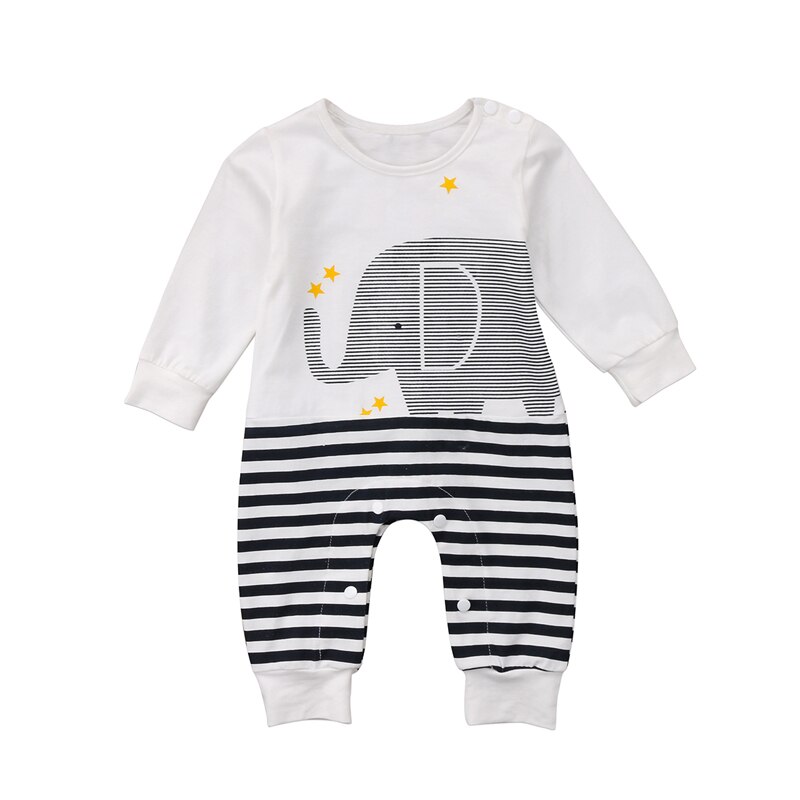 Casual Newborn Kids Baby Girls Boy Clothes Elephant Striped Romper Jumpsuit Outfits Clothes: 9M