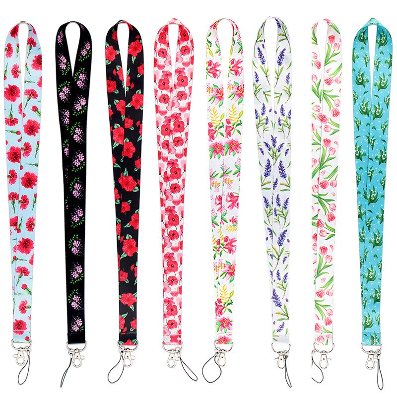 Mode Bloemen Neck Strap Sleutel Lanyard Id Card Key Chain Holder Vrouwen Badge Kaarthouder Cover Arts Verpleegkundige Accessoires: random color 1pcs