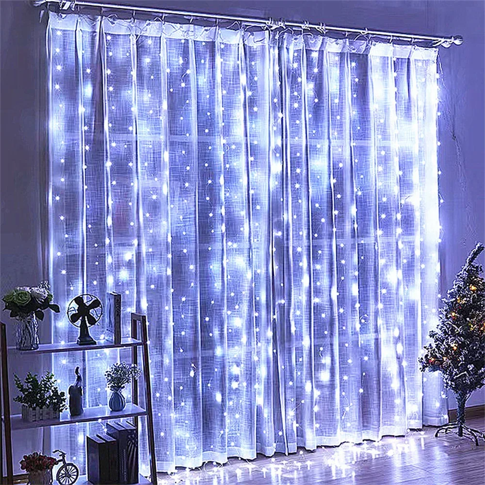 Guirnalda de luces LED para cortina, 8 modos, Control remoto por USB, guirnaldas de luces, decoración navideña para boda, dormitorio, lámpara de Año: changeable / 0-5 W