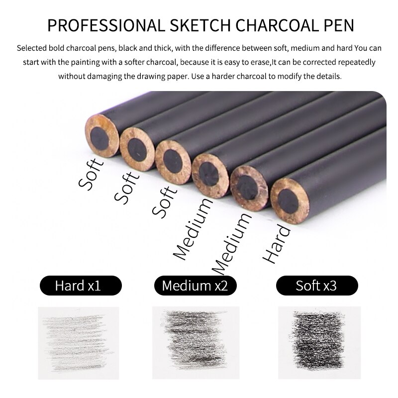 31Pcs Sketch Pencil Set Sketching Charcoal Drawing Kit Wood Pencils Set For Painter School Students Art Supplies