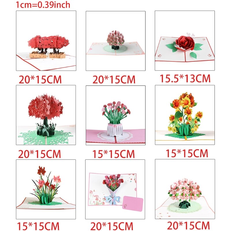 3D Pop-Up Flower Floral Greeting Card for Birthday Mothers Father's Day Wedding M89A