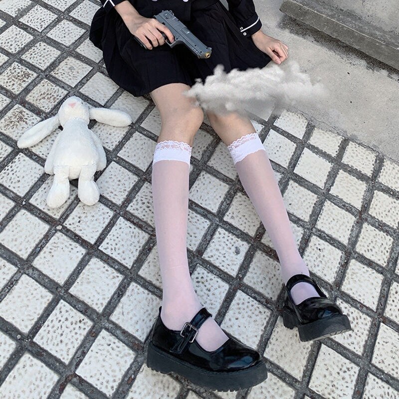 Japanese Velvet Long Socks Over The Knee Striped Socks Stockings Female Student Jk Uniform Knee Socks Thin White Summer Thin: 8