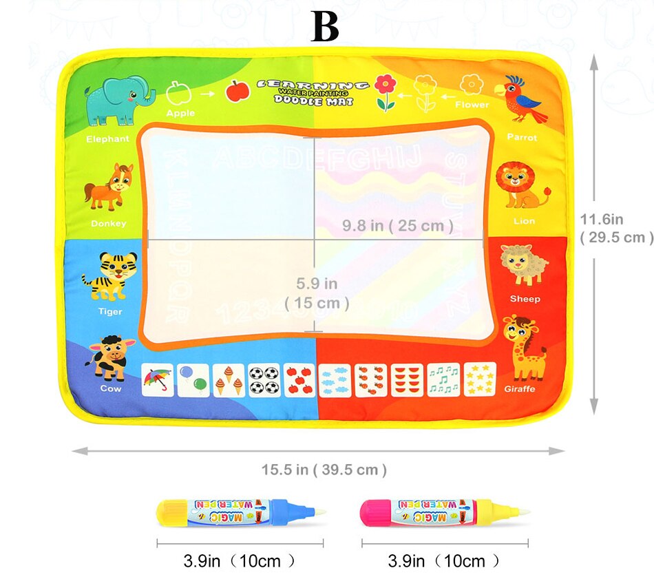 Magisk vannmaling tegnematte &amp; 2 penner doodle board fargebøker for barn barn pedagogiske leker: B 39 x 29cm
