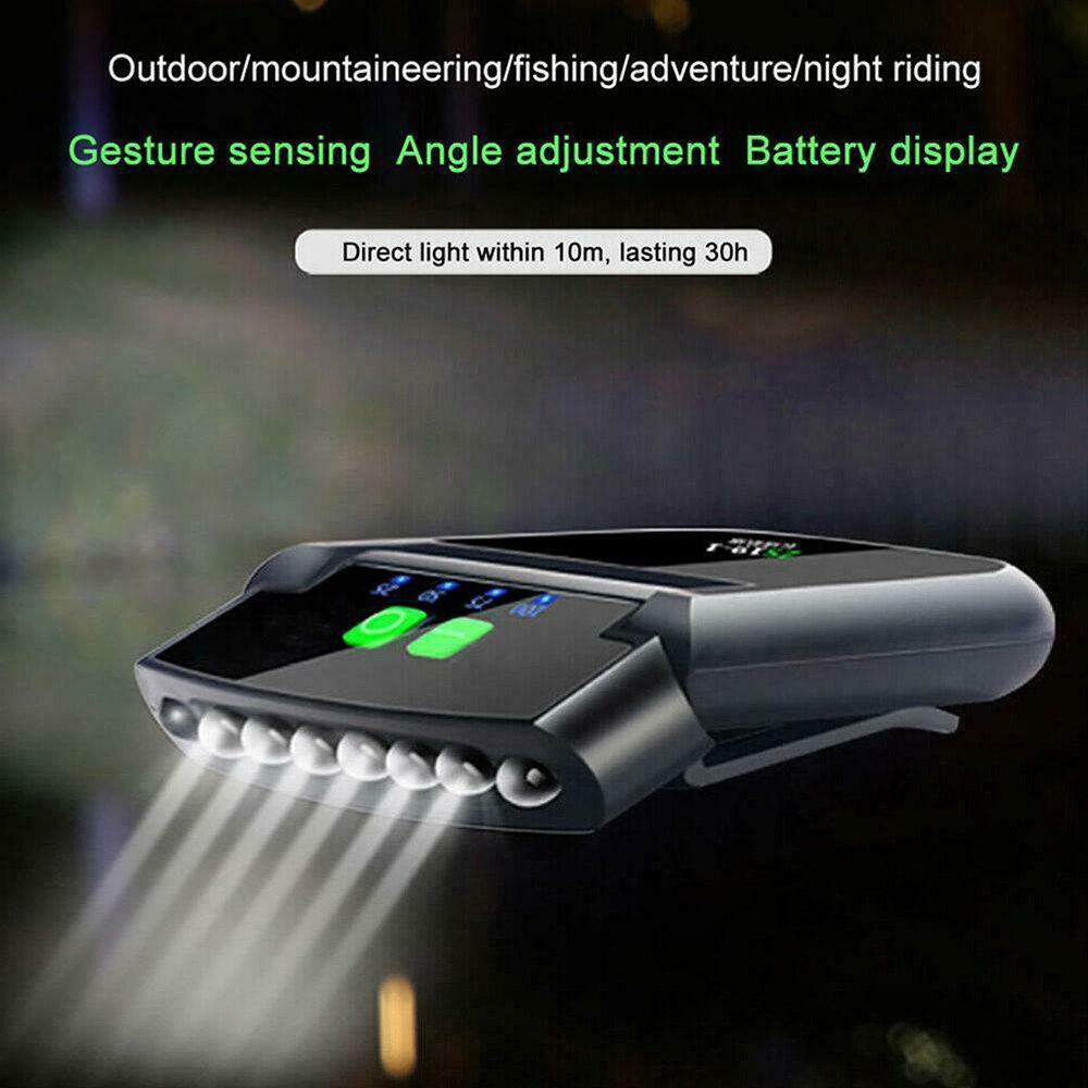 Bärbar 6 led usb uppladdningsbar klämma på hattsensor roterbar pannlampa vattentät  ip64 strålkastare utomhus stark ficklampa