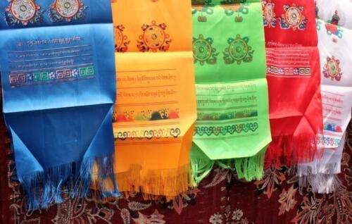 Tibetan Buddhism Mongolian Prayer Khata Hada Scarf two row printing Yellow