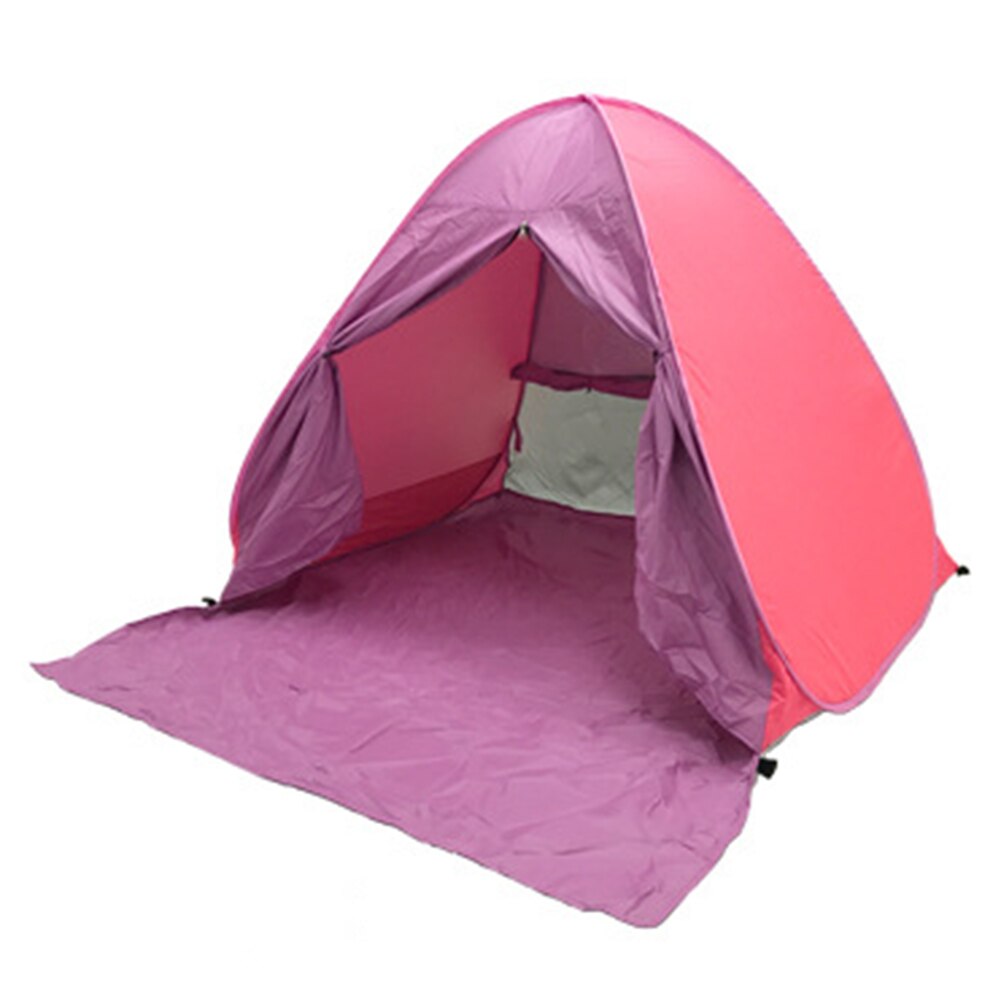 Pop up strandtelt solcreme telt anti-uv baldakin telt rejser bærbar hurtigåbning foldet udendørs telt m / gardin: Lyserød