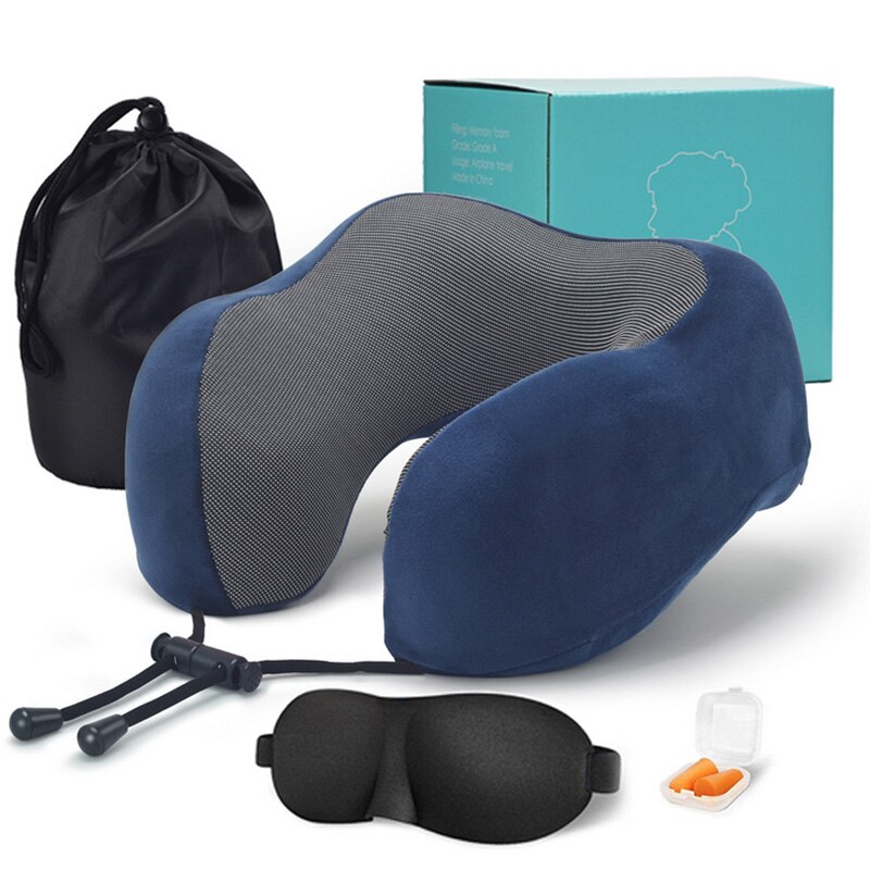 Sb U-vormige Traagschuim Nek Kussens Zachte Trage Rebound Lange Reizen Kussen Ademend Ondersteuning Cervicale Wervelkolom Natuurlijke Latex Kussen: Small Blue