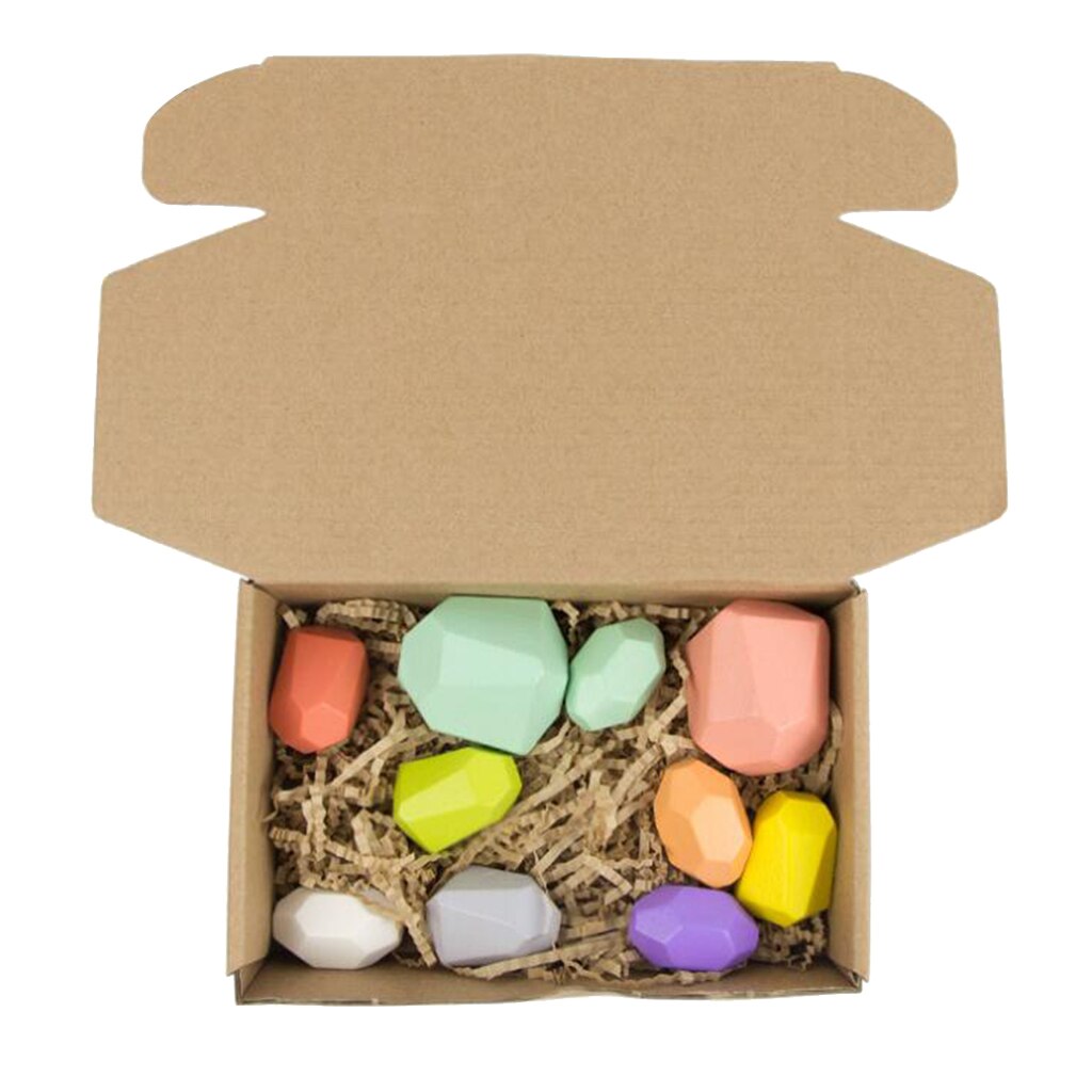 5/10/16pcs Wood Stacking Sorting Rainbow Rock Stones Blocks Fun Toys Home Decors: 10pcs rainbow C