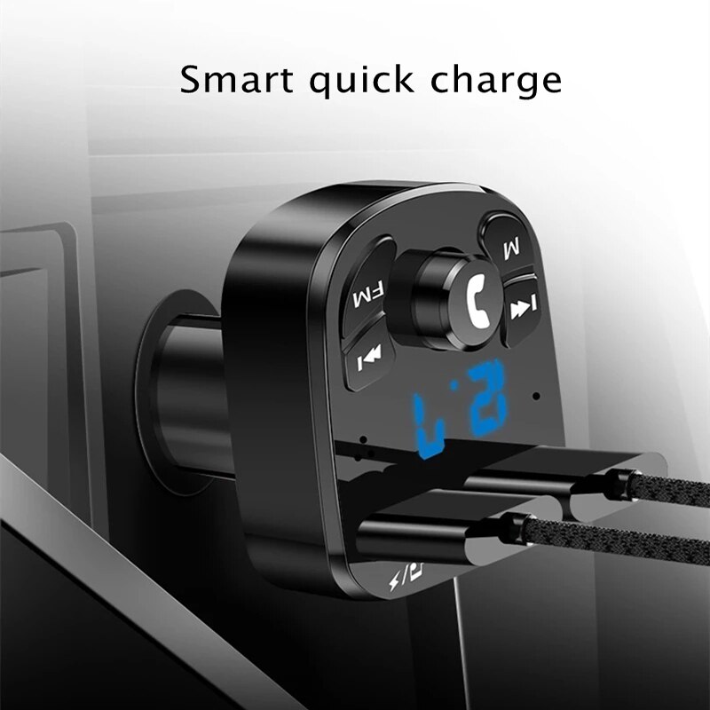Awtoulag 5.0 FM geçiriji simsiz elsiz ses kabul ediji awtoulag MP3 pleýer USB çalt zarýad beriji Bluetooth bilen gabat gelýän awtoulag enjamlary bluetooth coche