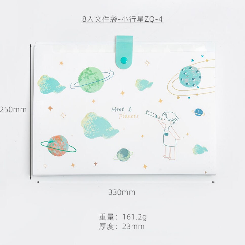 Cute Planet Plastic Portable File Folder Extension Receipt File Sorting Organizer Office Storage Bag Folders Filing Products: 8 into--4