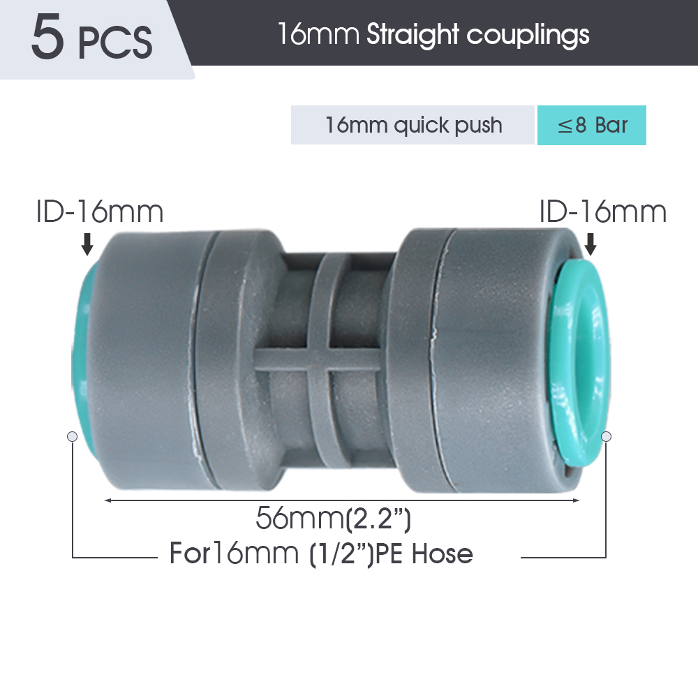 OD-16mm PE Hose Irrigation Connector Watering Tubing Joints Garden Drip System Fittings Tee Straight Elbow Pipe Repair Adaptee: Gold