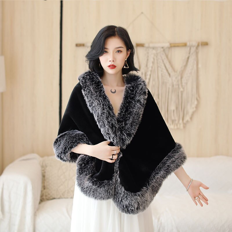 JaneVini noir mariée fausse fourrure boléro châles vêtements d'extérieur haussements d'épaules nouvelles femmes hiver Cape mariage soirée enveloppes