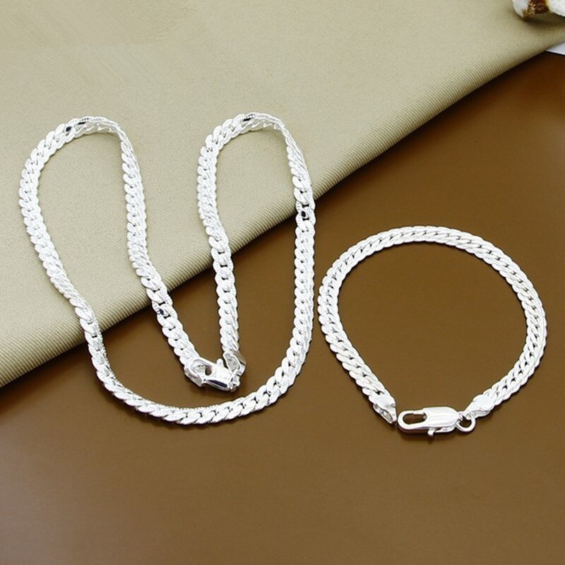 Trendy 925 Sterling Zilver Volledige Sideways Ketting/Armband Sieraden Sets Voor Vrouwen Mannen Zilver 925 Sieraden