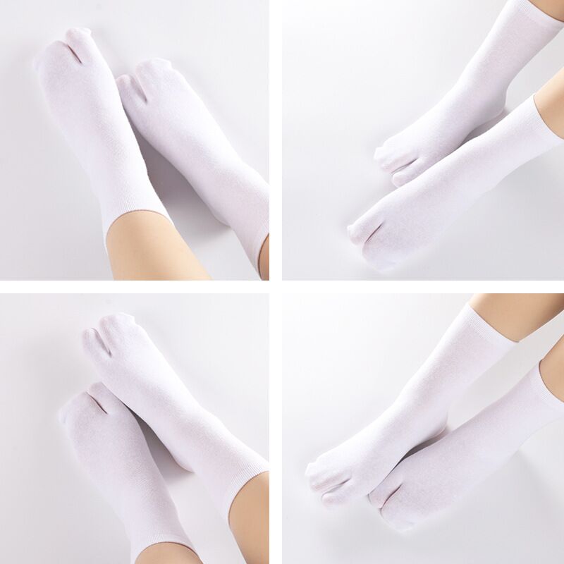 Japanse puur zwarte puur katoenen sokken met twee tenen, puur zwarte sokken met gespleten teen, sokken met twee vingers, voor heren en dames, middellange buis mm: Wit