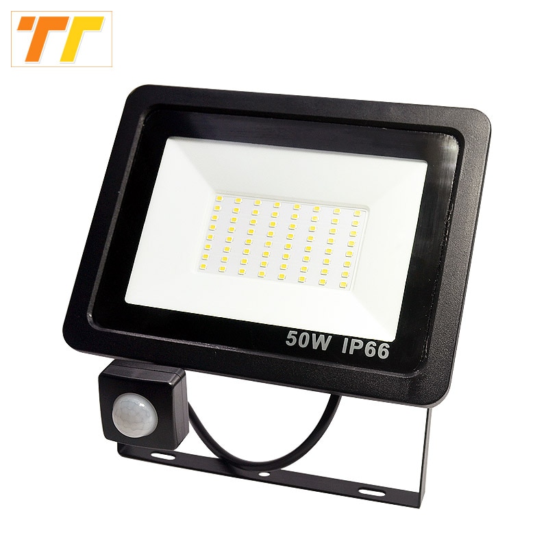Reflector LED con Sensor de movimiento 100W 50W 30W 20W 10W foco de luz Led de inundación al aire libre 220V IP66 lámpara de pared al aire libre Luz de inundación