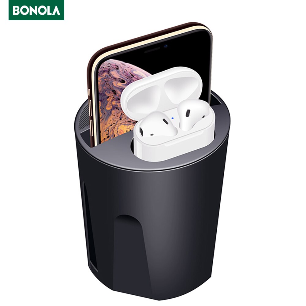 Bonola copo de carregador de carro, carregamento rápido sem fio para carro, para iphone xsmax/xr/8, apple airpods qi carregador para samsung s10/s9