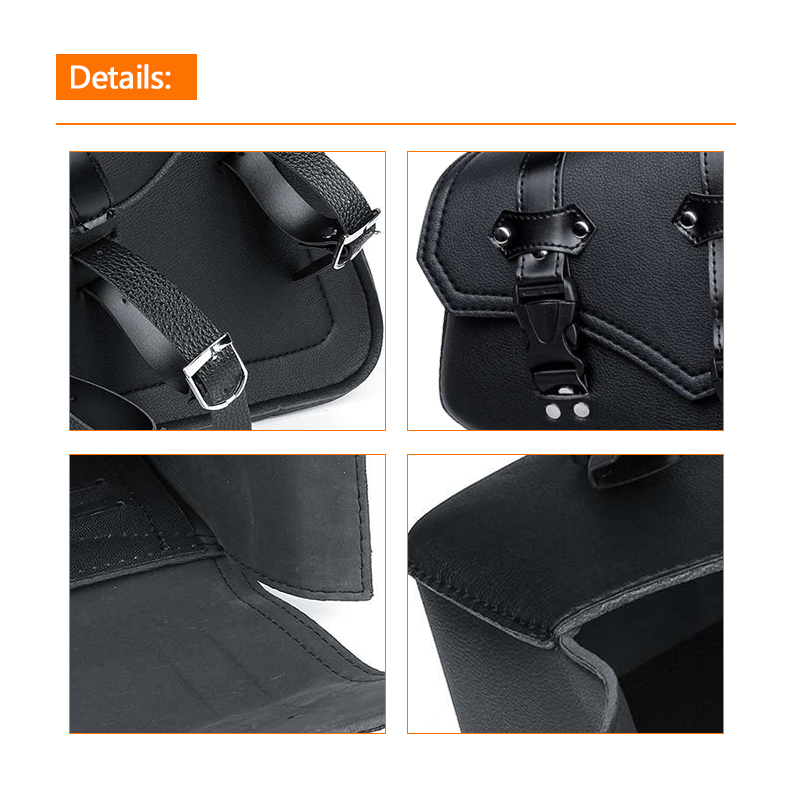 Alforjas universales de cuero PU negro para motocicleta, bolsa de herramientas laterales, bolsa de sillín de equipaje, caja lateral dura, bolsas de sillín
