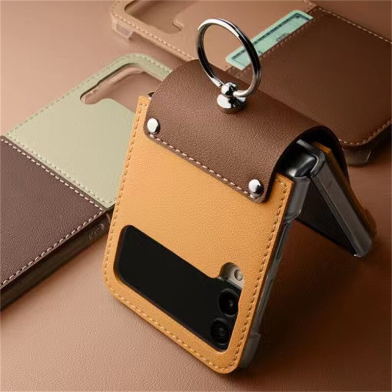 Custodia in pelle per Samsung Z Flip 3 custodia con supporto per anello custodia per telefono per galaxy z flip3 5g custodia per cellulare