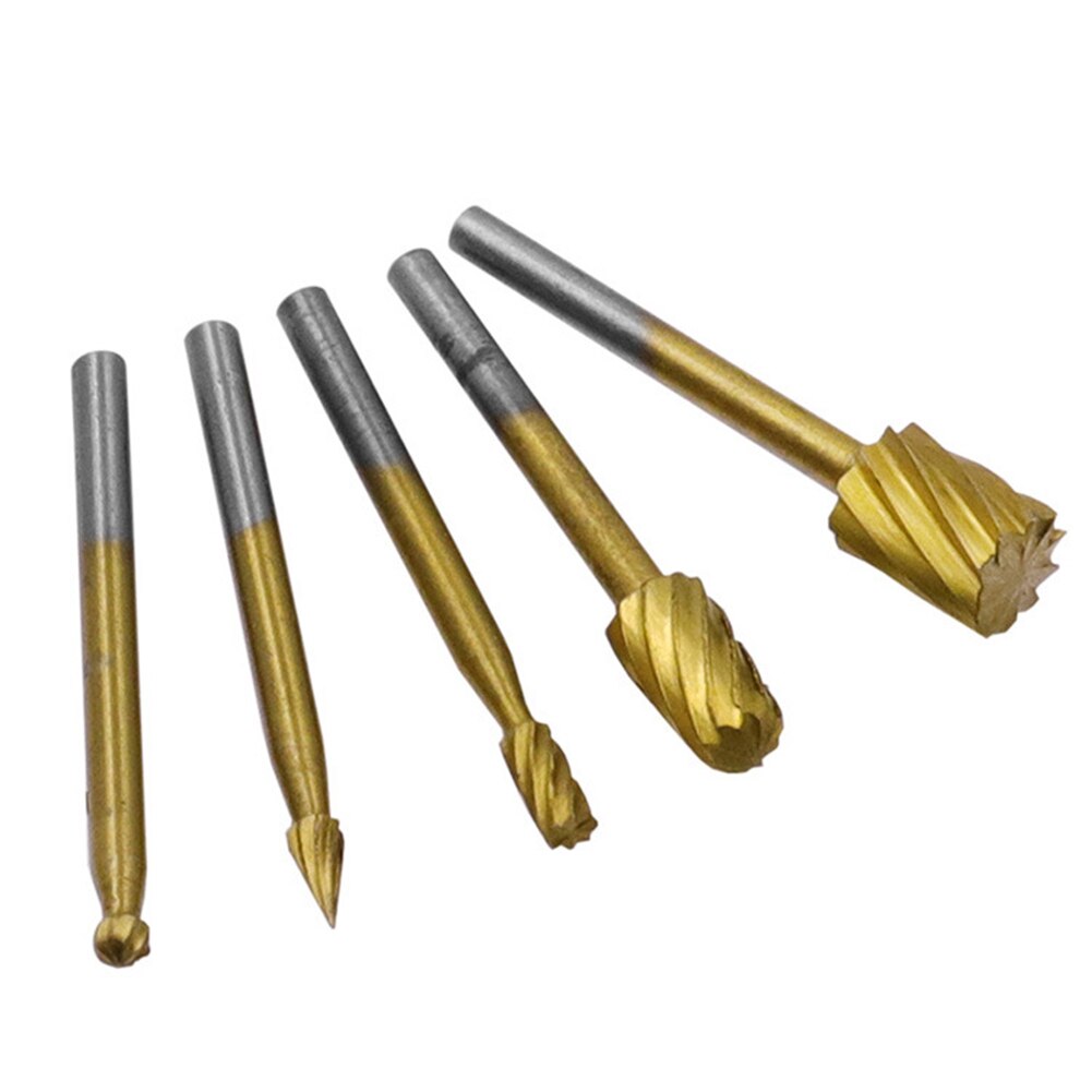 5 stuks 6.3mm sets hss titanium dremel frees roterende frees roterende vijl houtsnijwerk snijmes gereedschap accessoires