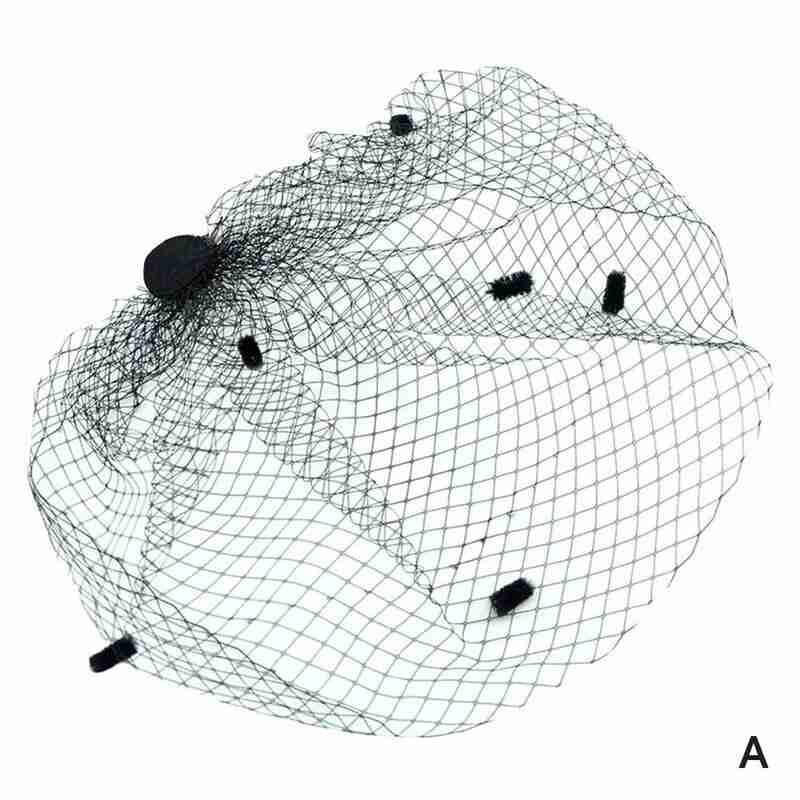 Vintage Simple Bridal Net Birdcage Veils Black Polka Dot Big Mesh Hairpin Brooch Headdress Fascinator Face Veils With Comb: A