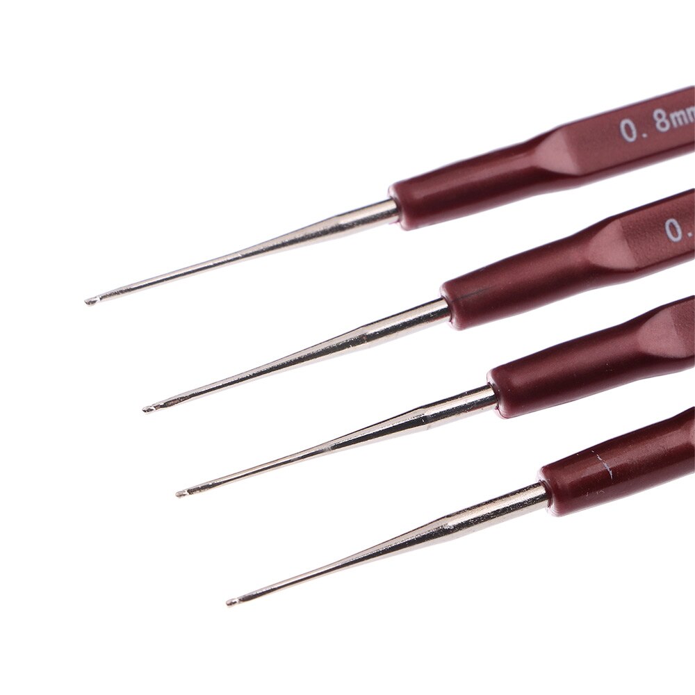 Micro gancho de ganchillo para hacer trenzas, herramienta para el cabello, 0,5mm, 0,6mm, 0,7mm, 0,8mm, mango liso, 4 unidades/lote