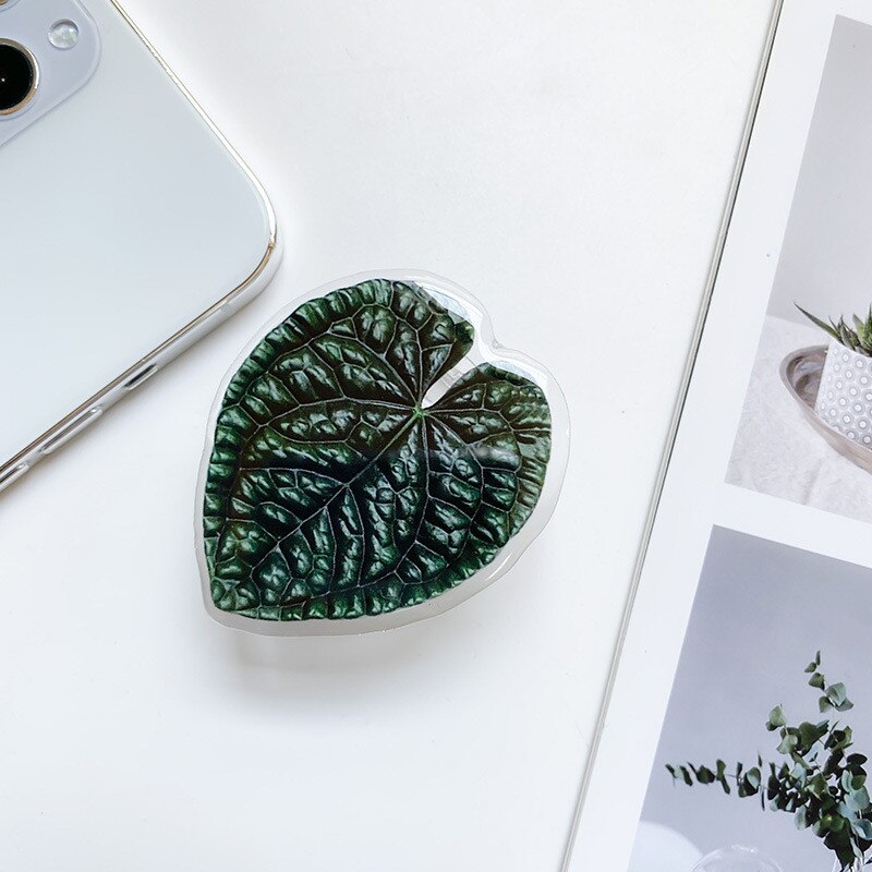 Cute Green Plants Leaves Universal Phone Holder Griptok Support For iPhone Grip Tok Folding Finger Stand Socket: Only Holder 02
