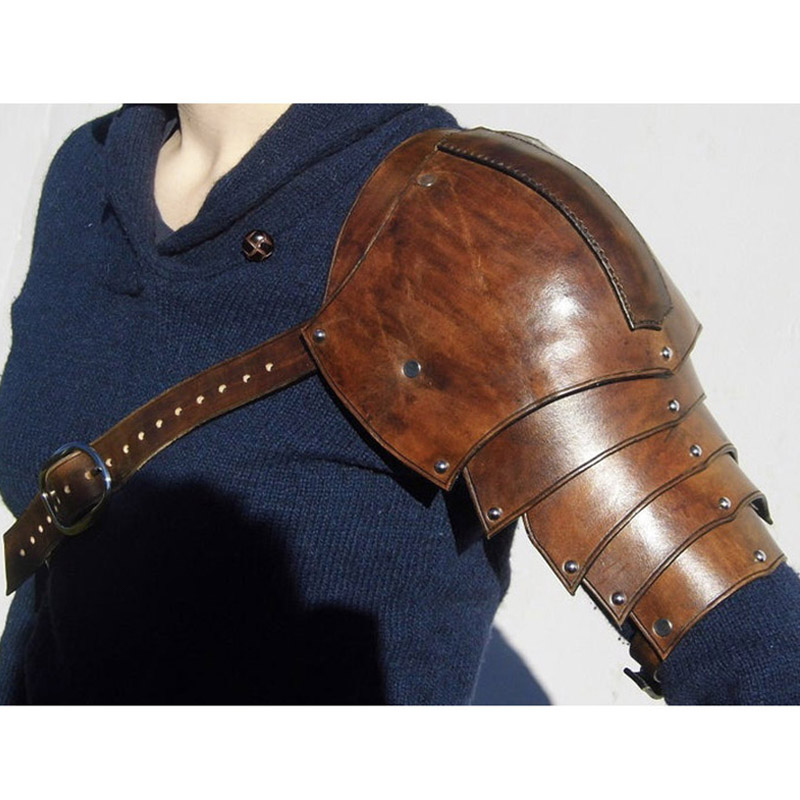 Armadura de hombro de cuero Steampunk Medieval, gladiador vikingo, caballero samurái, disfraz de Cosplay, paulders góticos, cinturón de pecho, Spaulders: Castaño