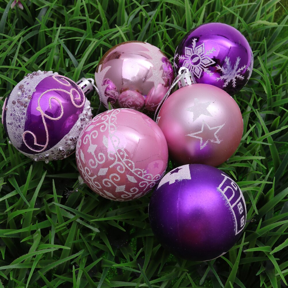 24Pcs 6cm Christmas Balls Hanging Decoration Christmas Tree Ornaments for Party Ball Prom Rose Gold Pattern: As Shown