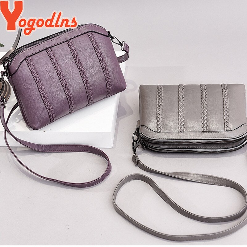 Yogodlns Double poches sacs à bandoulière en cuir souple PU femmes sac à bandoulière avec deux sangles épaule femme sacs de messager noir