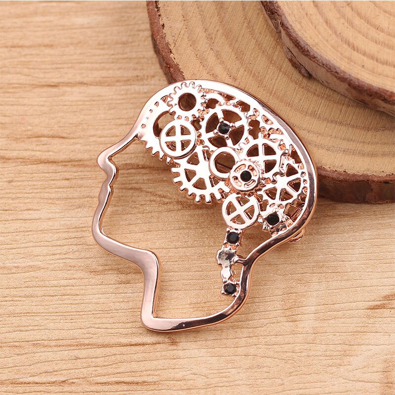 DoreenBeads Mode Pin Broches Cerebrum/Hersenen Stijl Goud Zilver Kleur Creatieve Accessoires Charms 3.3cm x 2.9 cm, 1 stuk