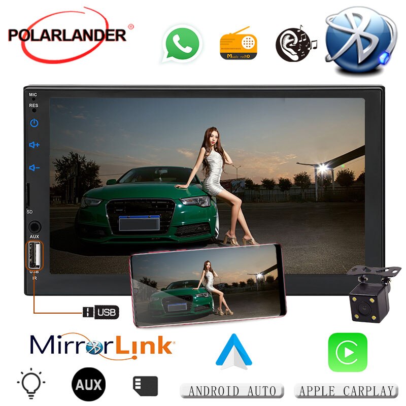Spejllink radio til carplay android bilstereo  mp5 afspiller multimedie bilradio autoradio ios bakkamera 7 "berøringsskærm