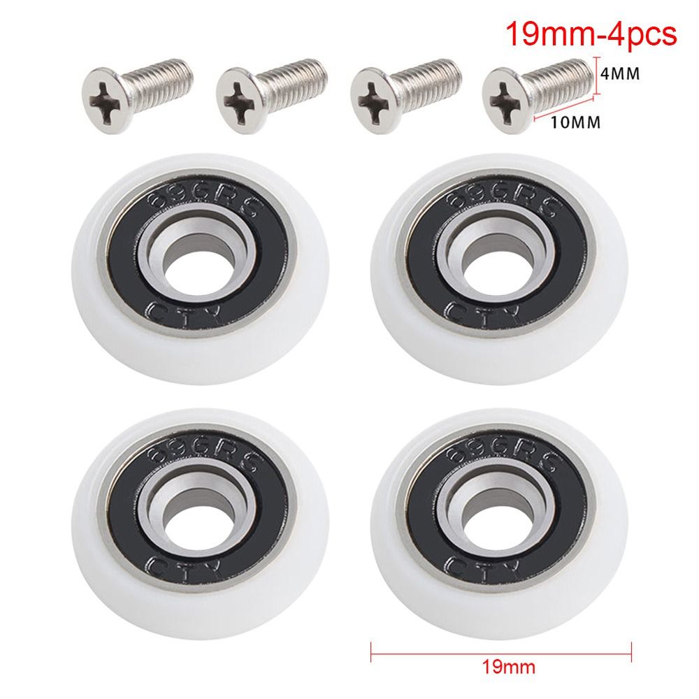 Rouleau de porte de douche avec vis, poulie de porte market, roues de coureur, fixation de quincaillerie domestique, , 19mm, 23mm, 25mm, 27mm, 29mm, 1 pièce, 4 pièces: Black