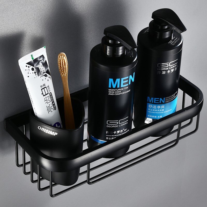 Svart aluminium dårlig vegghylle toalettpapirholder kurv arrangør oppbevaring etagere salle de bain murale banheiro repisa