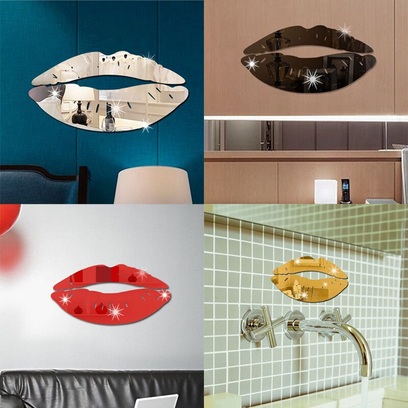 Rode Lippen Kus Crystal Acryl Spiegel Muursticker 3D Muursticker Muurtattoo Home Decor Home Decoratie Douche Badkamer