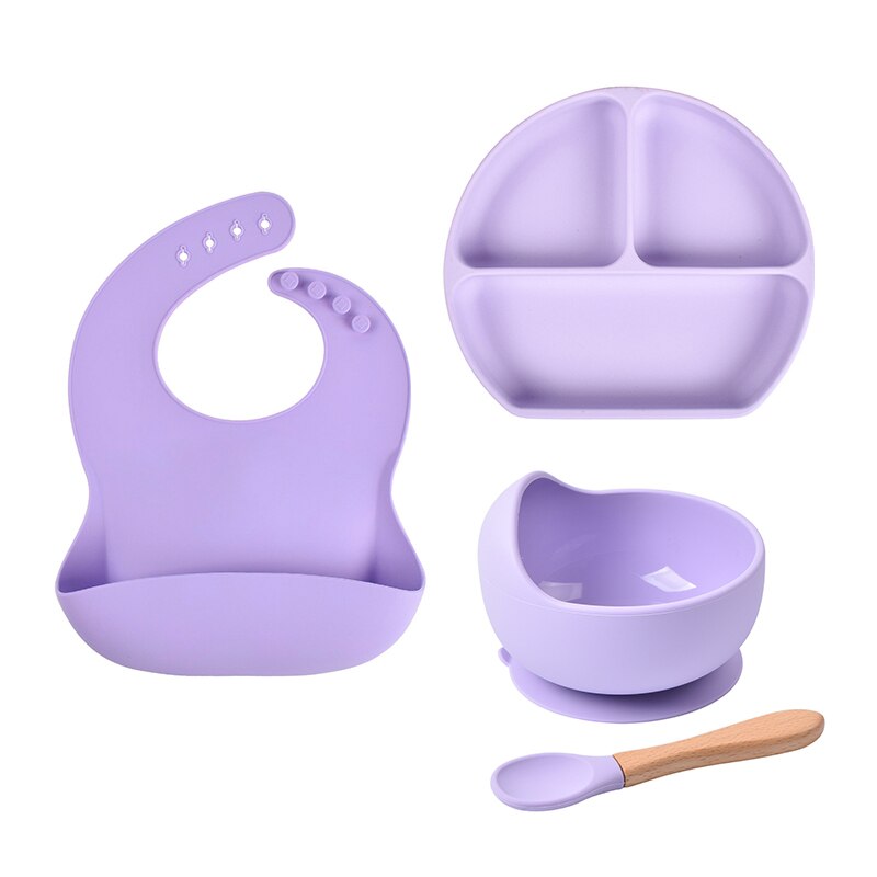 Juego de cuencos de silicona para bebé, juego de platos y cucharas sin BPA, vajilla para niños, plato de alimentación de succión antideslizante, platos de cena para niños, 4 unids/set: Y2