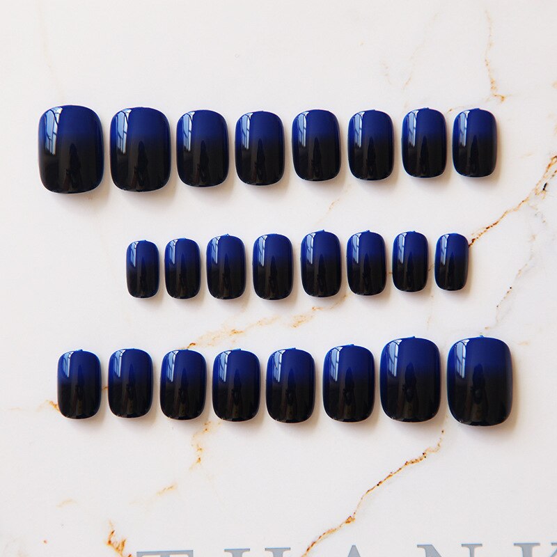 24 stks/set Valse Nail Tips Blauw Kleurverloop Nep Nagels Size Volledige Nail Tips Dame Manicure Gereedschappen Vingernagels