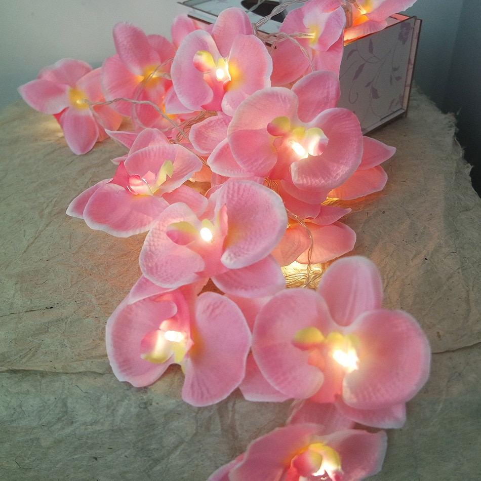 Creatieve handgemaakte roze orchidee krans met LED Verlichting string, Vaas bloemstuk, DIY wedding party string led decoratie