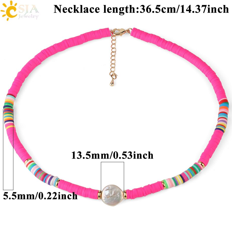 CSJA Böhmischen Perle Halsketten für Frauen Regenbogen Weichen Keramik Reize Boho Halskette Bunte Perle Ethnischen Stil Schmuck S538