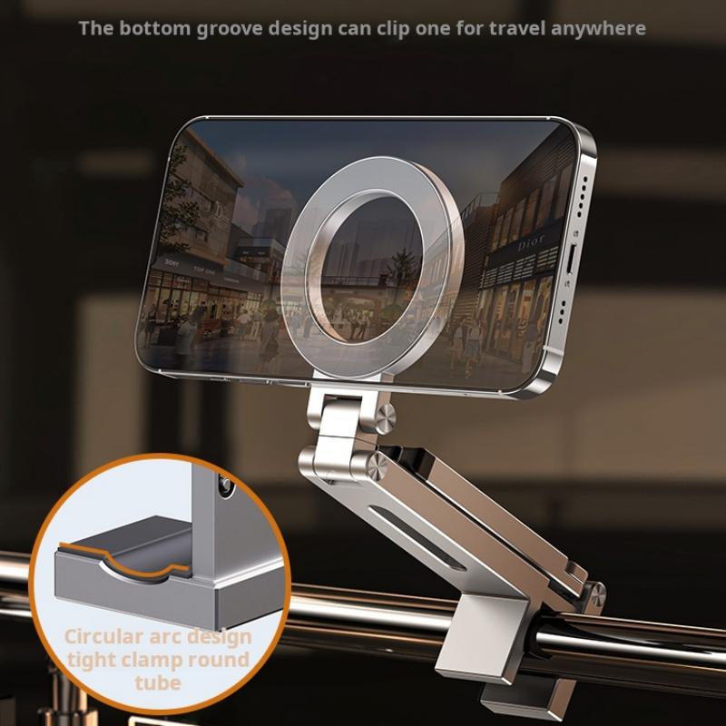 Bärbar magnetisk telefonhållare i aluminiumlegering, 360 ° roterande, vikbart stativ för resor/bil/skrivbord, resestativ för flyg och tåg