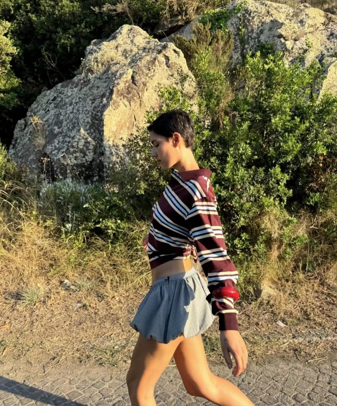 Sommar dam pikétröjor kvinna långärmade crop tops randiga vintagekläder pikétröjor mujer streetwear casual toppar bruna